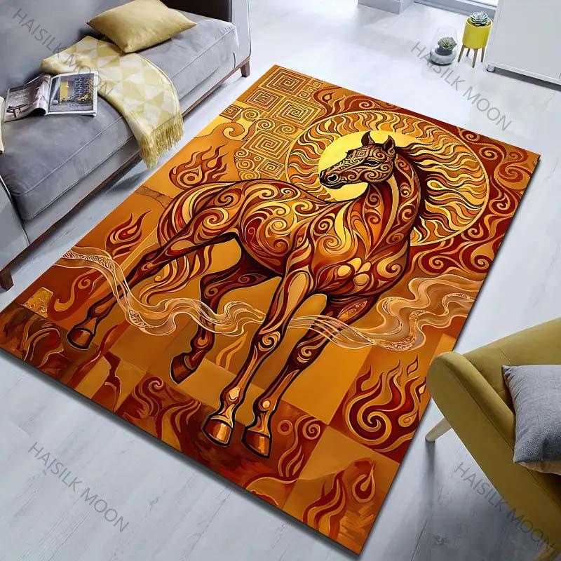 Multiple sizes Horse with flame patterns Carpet for Living Room Bedroom Sofa Home Decor Rus Non-slip Floor Mat Luxury Gift