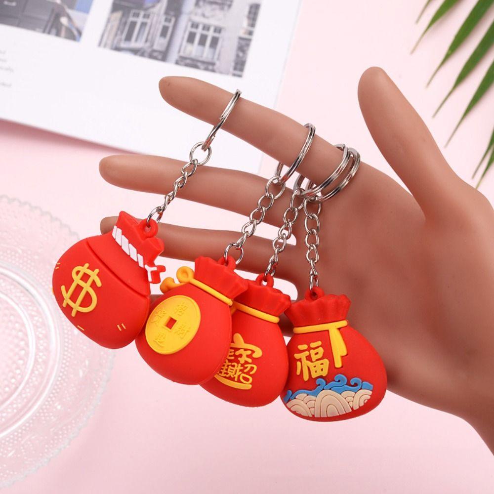 PVC Lucky Charm Bag Car Key Chain Dragon Year Dragon Year Cartoon Keyring  Kid Girl Boy