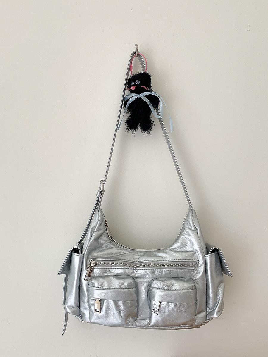 Silver Multi-Pocket Crossbody Bag for Women
