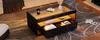 Modern Coffee Table with LED Light, Rectangular Sofa Table, 2 Large Drawers, Living Room Table Made of Glass, Double-Layer, High-Gloss, Black