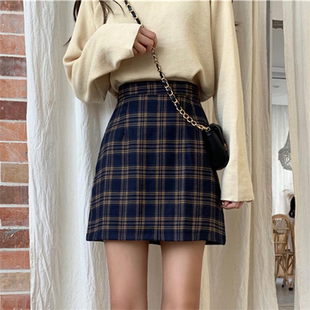 Fashion Women Plaid Printed Skirt Strap Elastic Ladies Slim Short Skirts