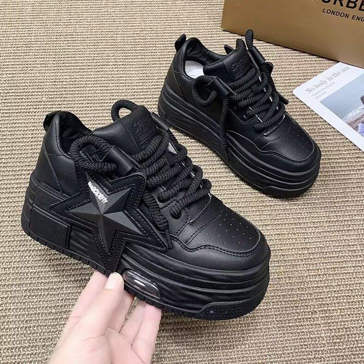 Autumn new board shoes casual shoes student height increase leather surface ins thick sole
