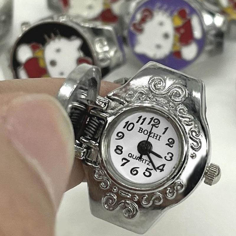 Vintage Punk Finger Watch Mini Elastic Strap Alloy Watches Couple Rings Jewelry Clock Retro Roman Quartz Watch Rings Women Men