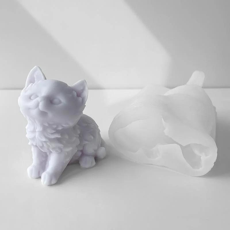 Cute Cat Silicone Candle Mold 3d Animal Kitten DIY Handmade Gypsum Ornaments Drip Glue Decorative Mould Candy Chocolate Molds