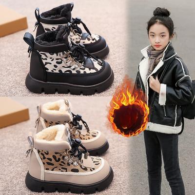 Kid's Fashion Snow Boots Winter Fashion Warm Thick Bottom Girls Cotton Leopard Boots New Soft Soled Non-slip Casual Comfortable Shoes