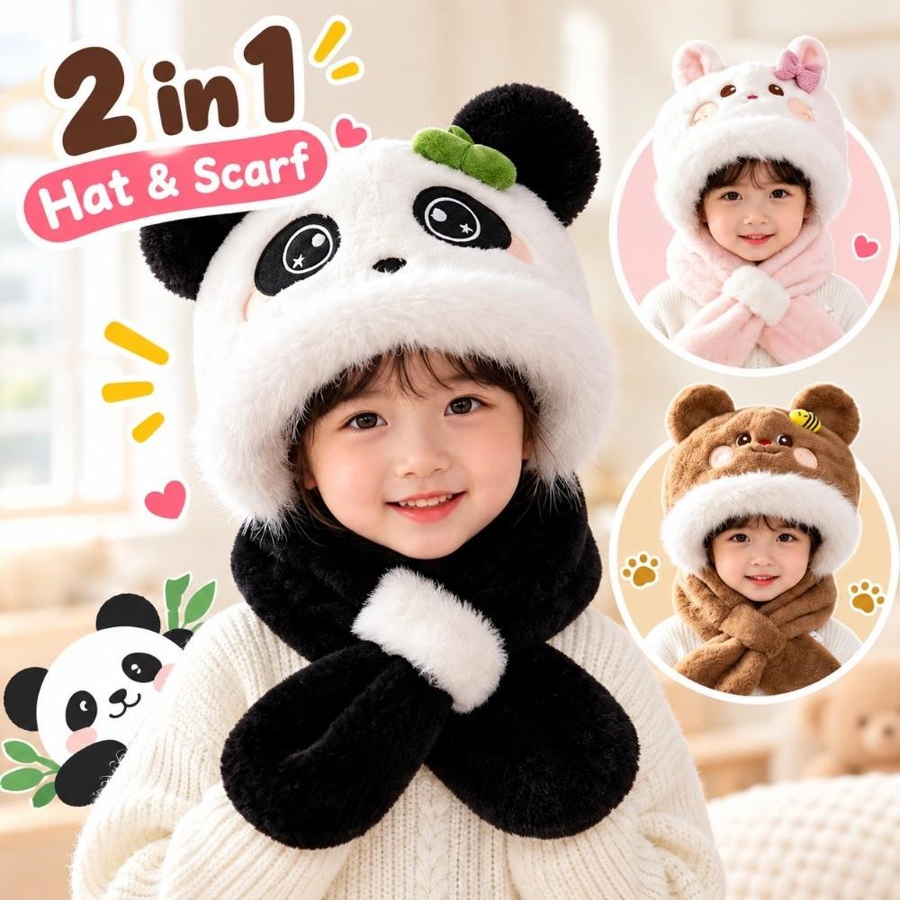 Windproof Kids Hat Scarf Set Soft Plush Earflap Hat New 2 in 1 Hat Scarf Boys Girls