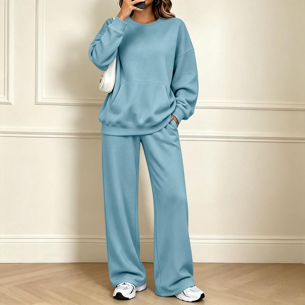 Women's Casual Neck Sweatshirt and Pants Set with Pockets, Fall Winter Comfortable Outfit