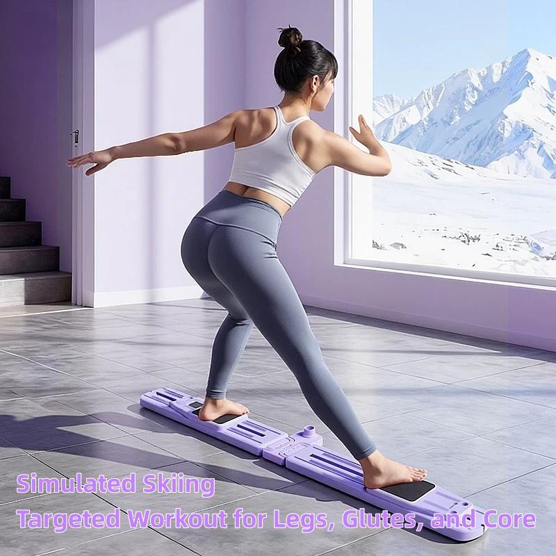 Multifunctional Ski Trainer, Home Abdominal Glutes Workout Machine, Removable Handrail Sliding Plate for Full Body Exercise