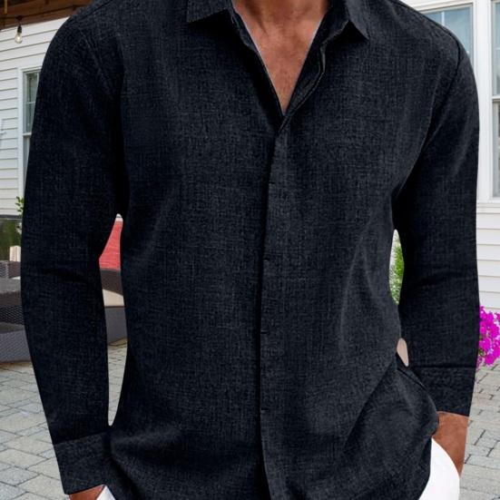 Fall Spring Men Shirt Button-down Turn-down Collar Cardigan Long Sleeves Loose Mid Length Casual Daily Wear