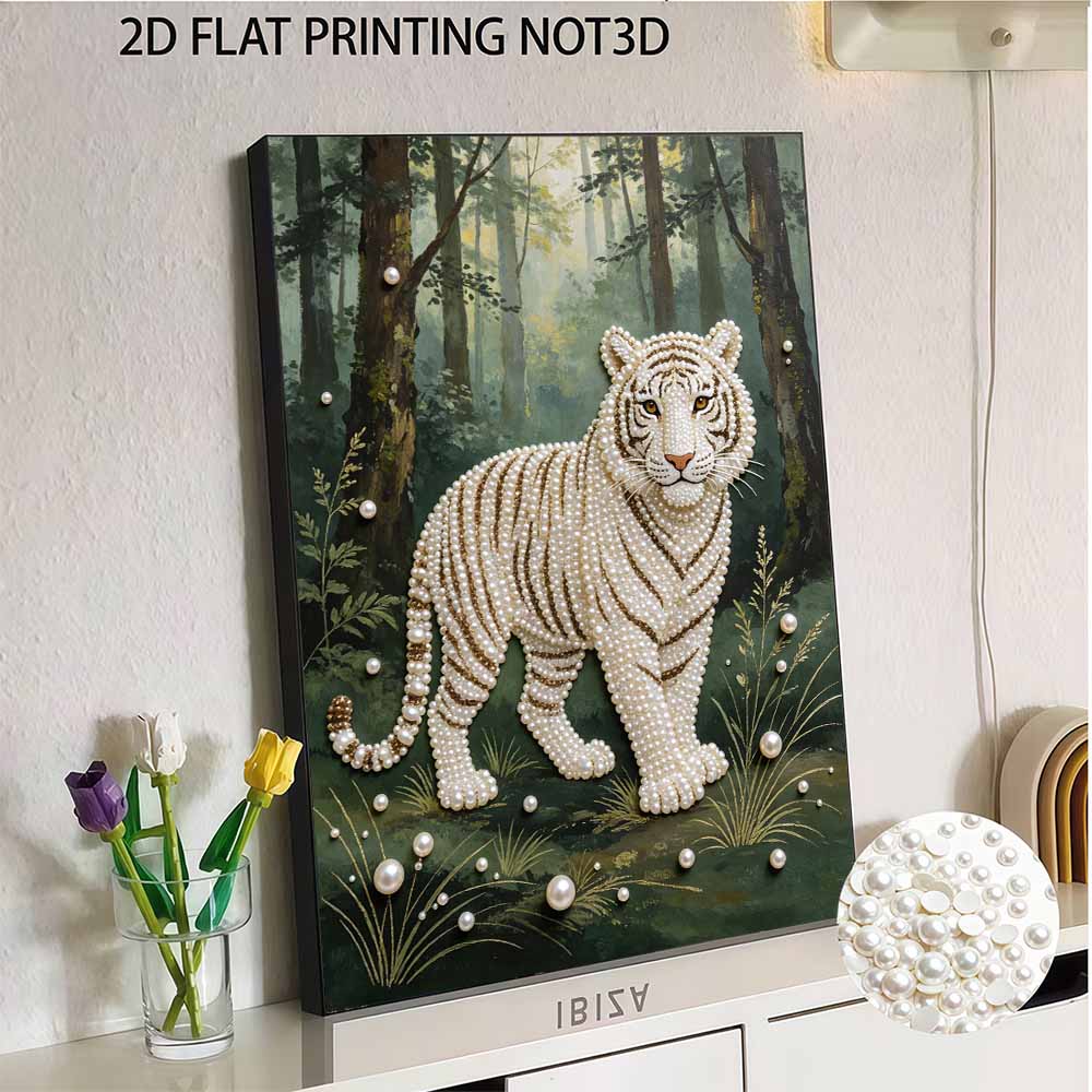 DIY Pearl Diamond Art Painting Kits for Adult and Beginners, Majestic Tiger Sparkling Painting Craft Home Wall Decor Handmade Gift