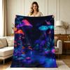 Ultra Soft Flannel Fleece Blanket with Glowing Neon Mushroom Forest Stream Butterfly Print All Season Warm Cozy Lightweight Throw Blanket for Couch So
