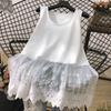 Solid Tanks Women Bow Pattern Hollow Out Lace Patchwork O-neck Simple All-match Summer Korean Style Loose Fashion Leisure Thin