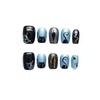 100% HANDMADE Press On Artificial Nail Short Coffin Shape Summer Starry Sky Light Blue Crystal Cat Eye Horror Cat Phototherapy Nails Fake Nail