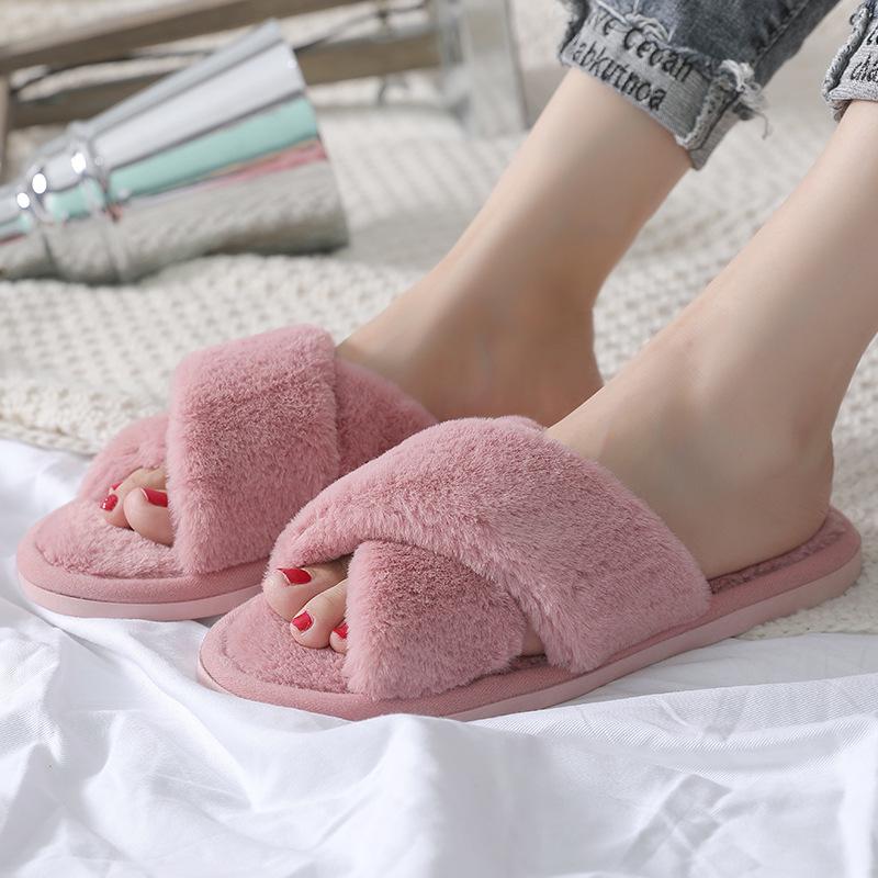 Cozy Open-Toe Plush Slippers for Autumn & Winter