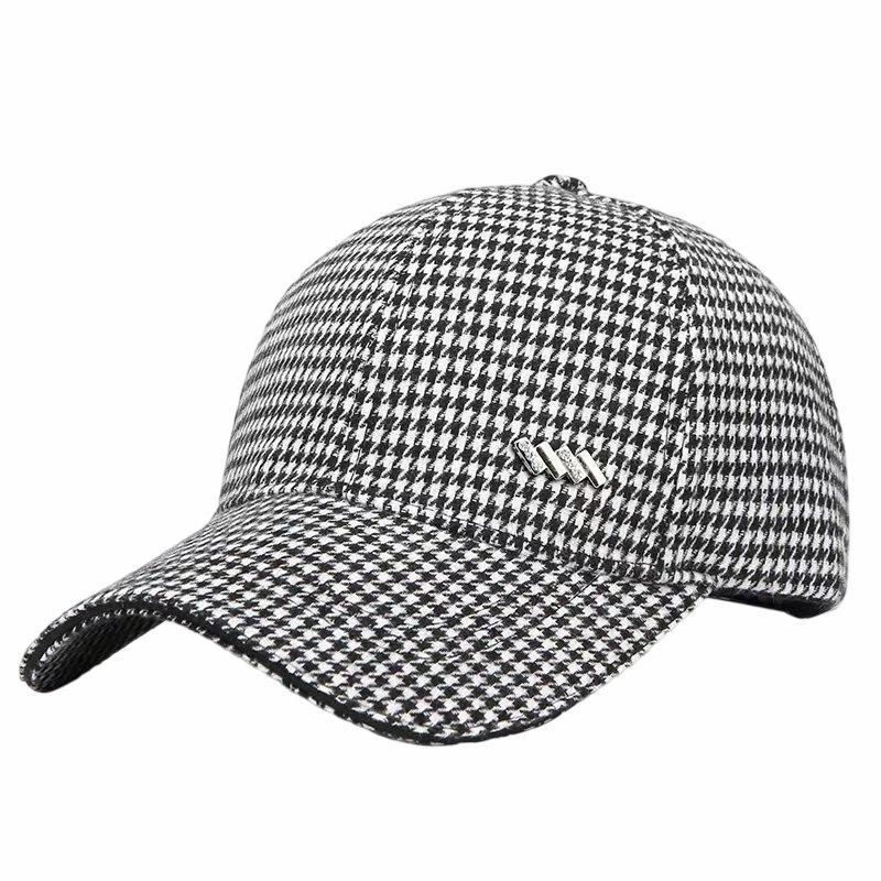 Women'S Spring And Autumn Thousand Birds Grid Hot Diamond Hat Fashion Casual Baseball Cap Double Warm Cap