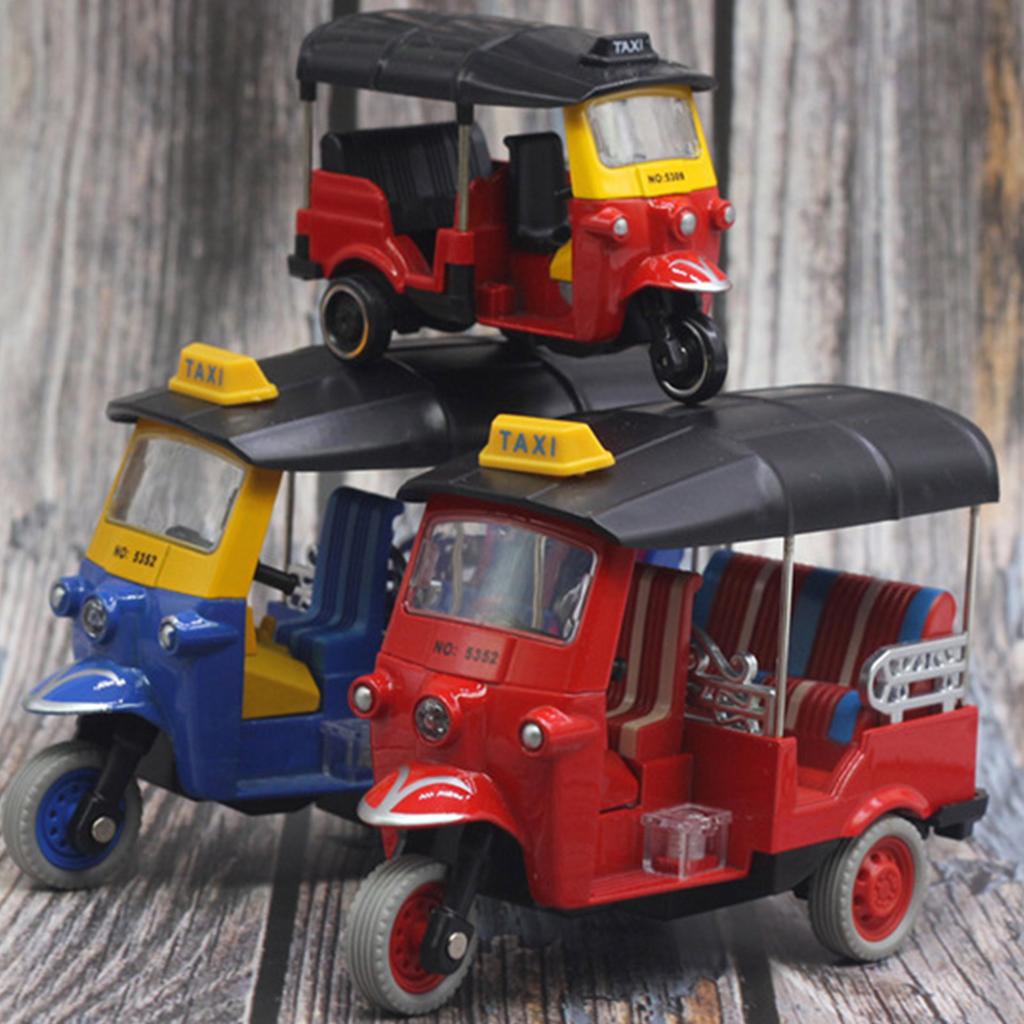 Thai Tricycle Model Simulated Toy Alloy Tuk Tuk Model for Kids and Collectors in Bright Color with Alloy Construction