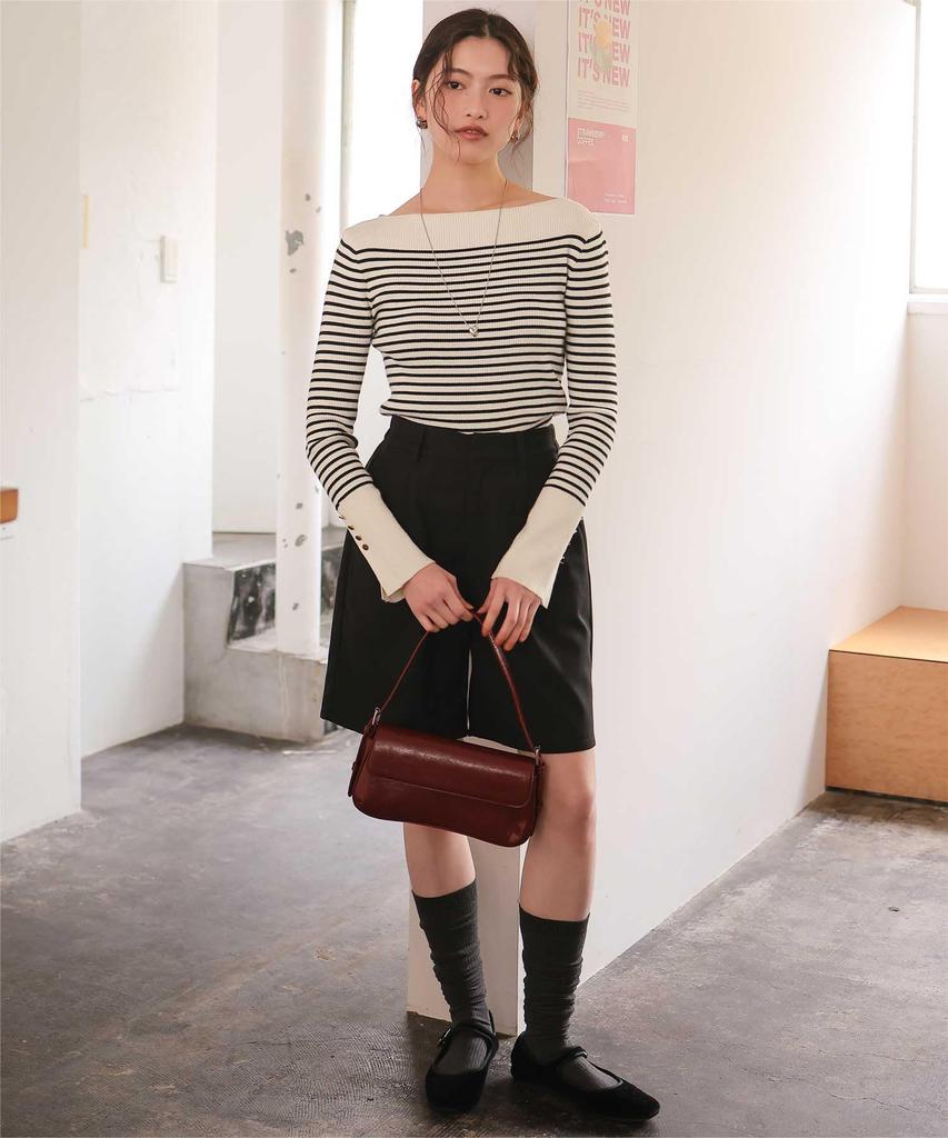 Titibait Boat Neck Knit with Gold Size White Buttons, Women's, S, (AYXP3048)