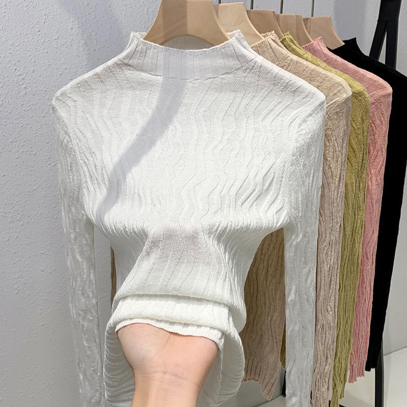 Knitted Base Shirt for Women New Women's Temperament Half-high Neck Pullover Sweater Waist-hugging Top
