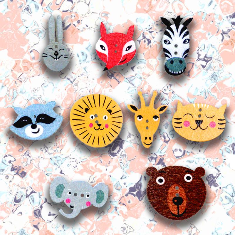 

Animal Head Wooden Buttons on White, 50-Pack Cartoon Decoratives