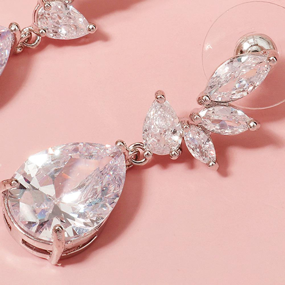 Elegant Zircon Water Drop Dangle Earrings - Bridal & Socialite Style