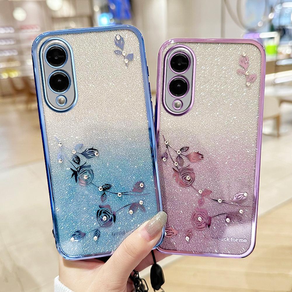 KADEM For Samsung Galaxy S25 Edge Case Flower Pattern TPU Gradient Phone Cover with Lanyards