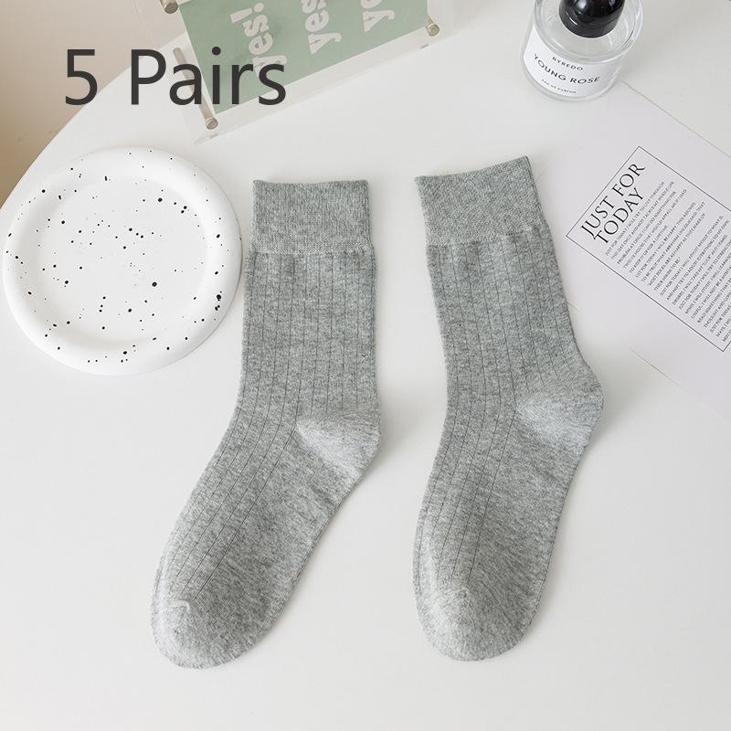 5 Pairs Black Socks Women's Mid-calf Socks Tide Cotton Spring and Autumn Models of Solid Colour Hundred Matching Sports Summer White Long Socks