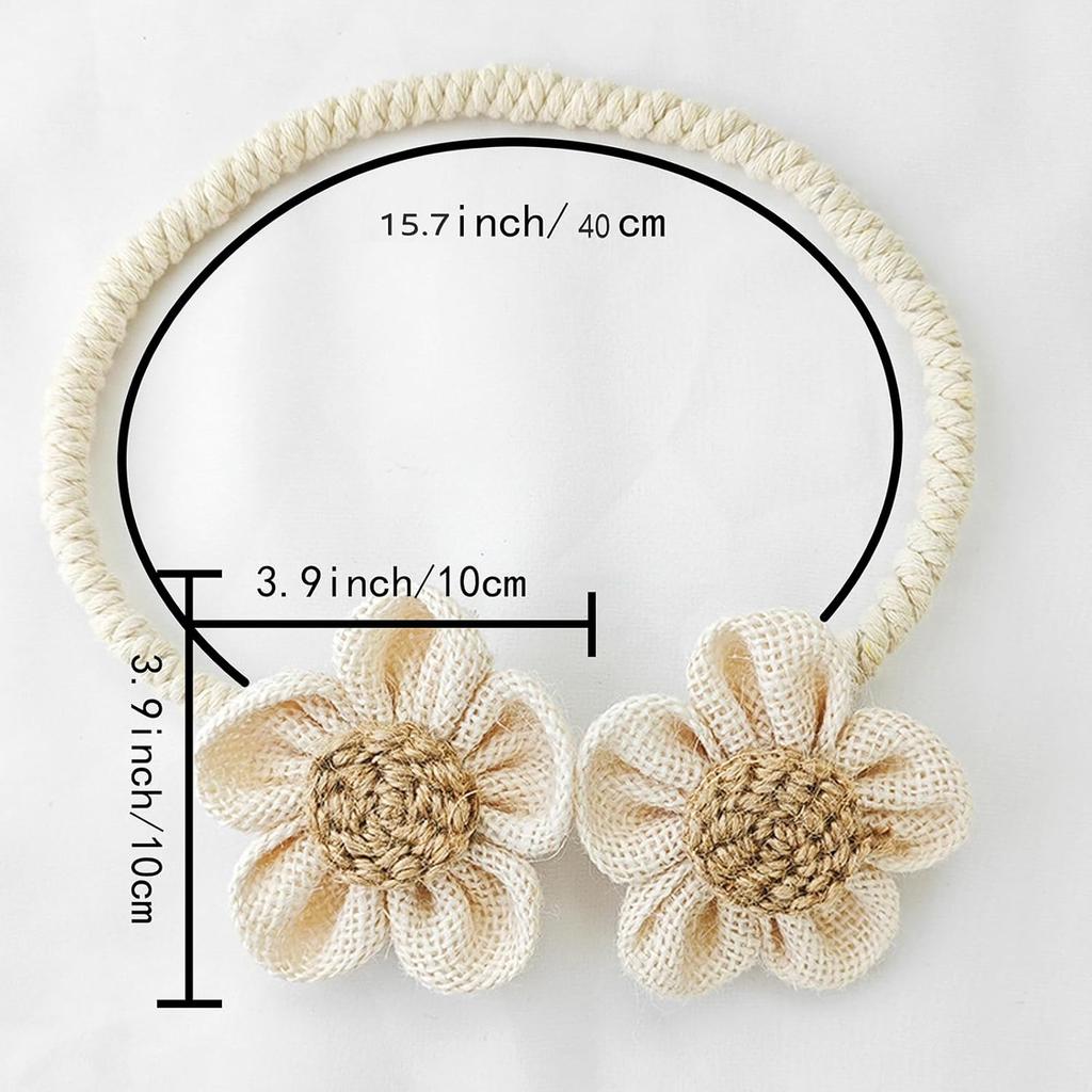 Curtain Tiebacks, Boho Decor Holdback Farmhouse TieBacks for Blackout/Sheer Curta, Cute Flower Curtain Ties Decorative Rope for Bedroom Window
