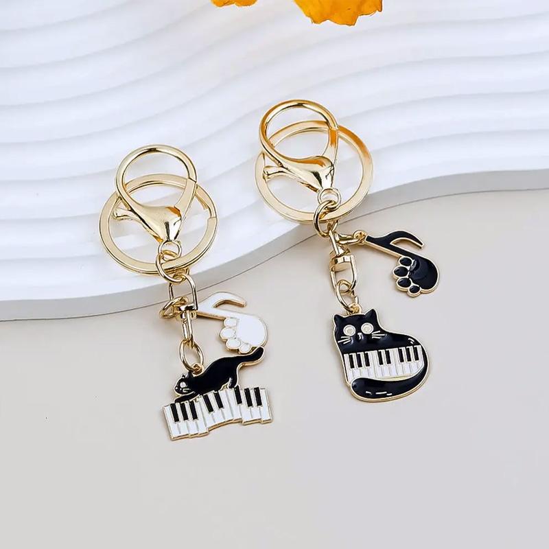 1PC Car Key Chains Creative Cat Keychain Handbag Charm Alloy Guitar for Women Music Note Pendant Keyring Musical Piano