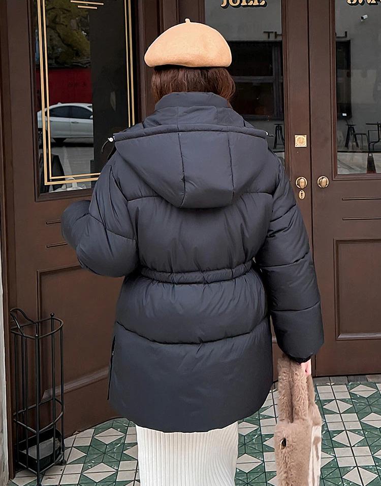 Women’s Short Hooded Windproof Thicken Warm Winter Jacket With Belt