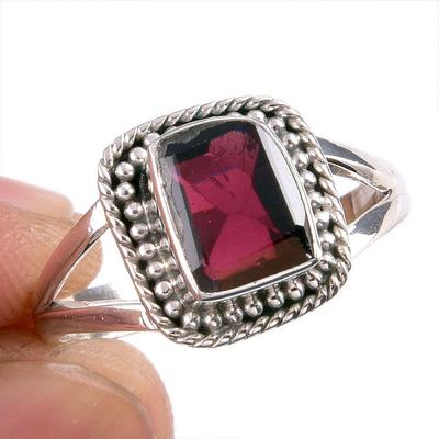 Natürlicher Granat Edelstein Handarbeit 925 Massiv Silber Geschenk Schmuck Ring Größe 9 n5l44