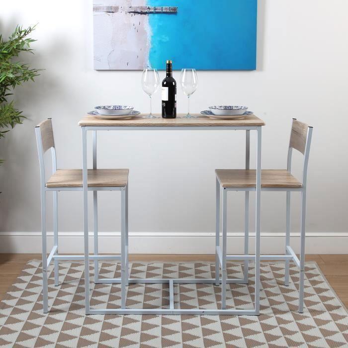 Ensemble De Table À Manger Et Deux Chaises Hautes Karlovy - Bois Et Métal - Blanc - Versa