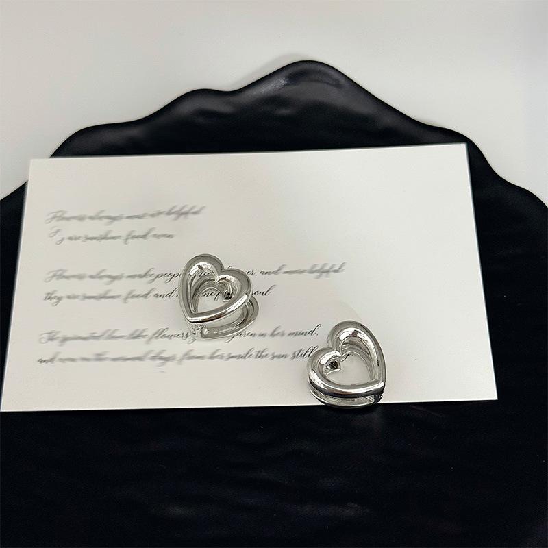 

Ins Style Hollow Hoop Earrings for Women Heart Geometric Double Sided Earrings Buckle Minimalist Personalized Party Zircon Gift
