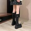 Small Slim and Tall Knight Boots Women's New Autumn French Black Thick-soled Boots