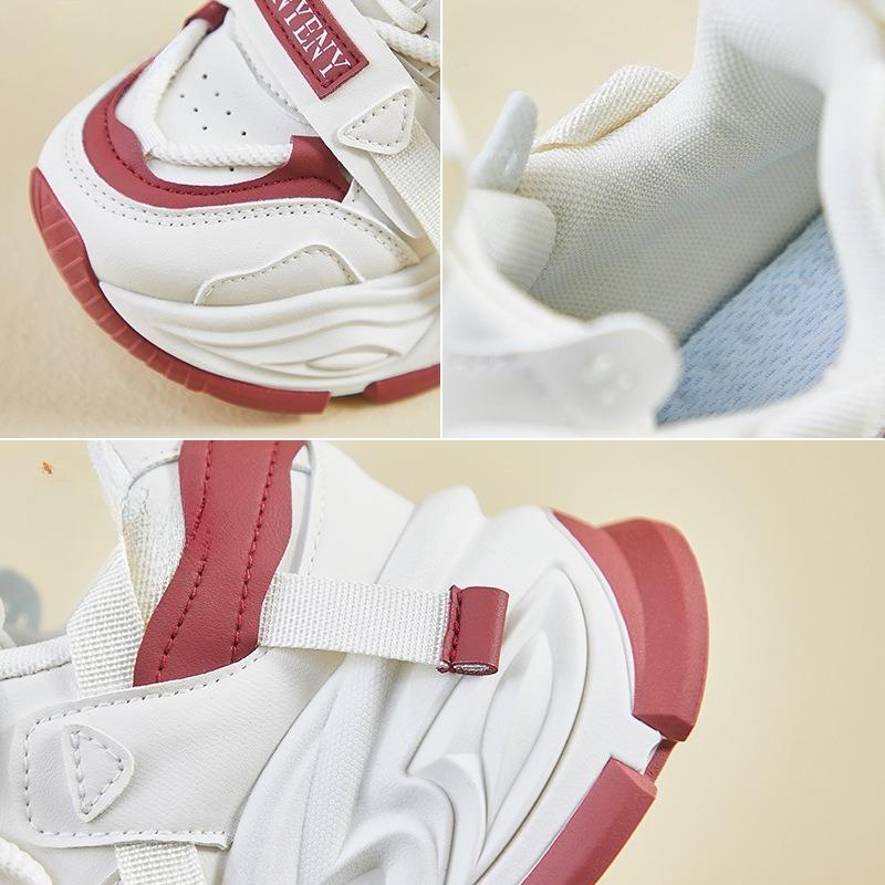 Women's Spring Autumn High Top Lace-up Burgundy Leather Canvas Sneakers Tennis Flats Sports Shoes