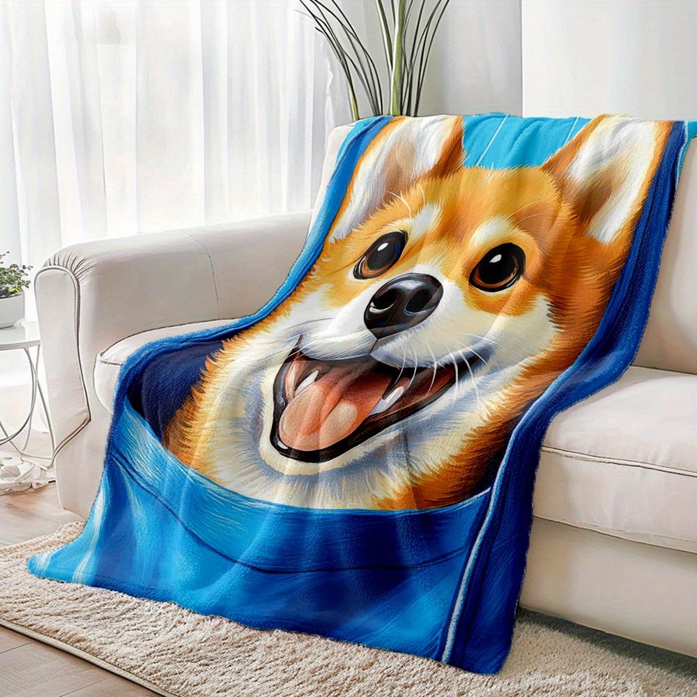 Corgi Face Print Blanket Reversible Flannel Throw for Dog Lovers AllSeason Comfort Adorable Pet Gift
