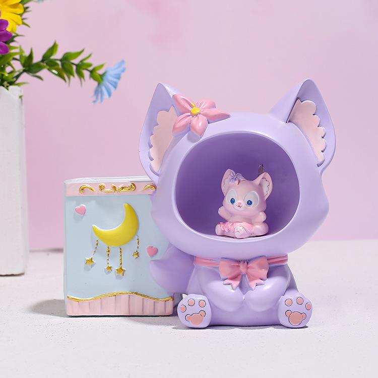 Cat Blue Cartoon Star Light Storage Creative Pen Holder Button Power Battery
