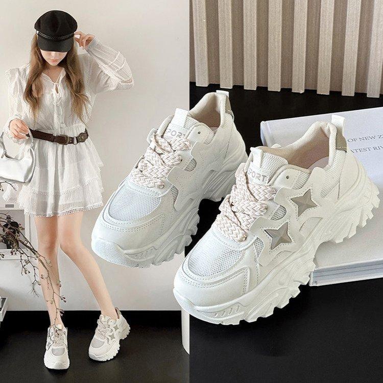 Dad Shoes Autumn New Thick-soled Star Color Matching College Style Versatile Height-increasing Muffin Sports and Leisure Shoes Women