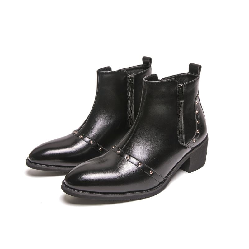 Men’s Short Boots Elevator Chelsea Boots Retro Tuxedo Ankle Boots Pointed Toe Retro Black Heel Boots Large Size