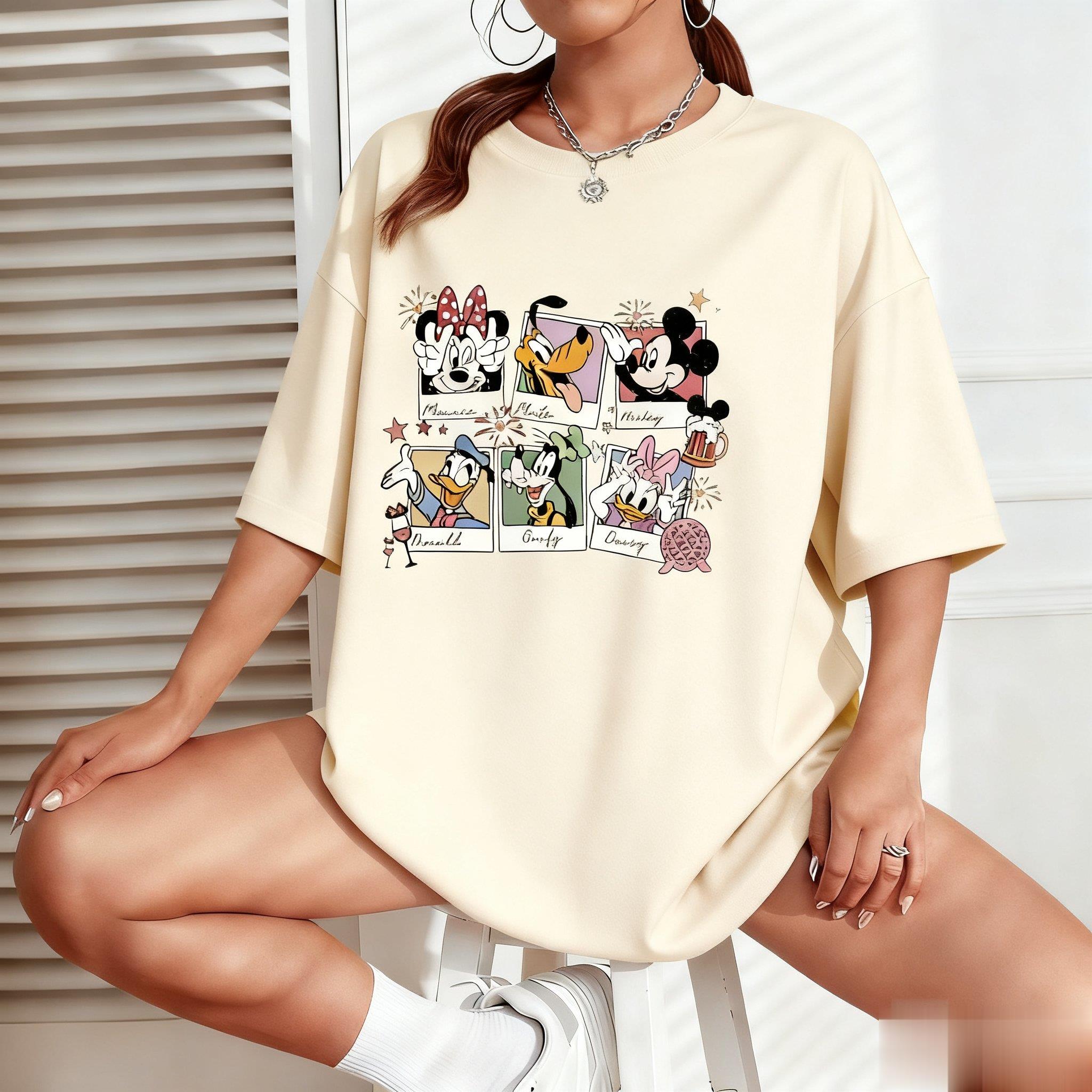 

Disney Mickey Minnie Cartoon Print Womens Tshirt Vintage Loose Fit Short Sleeve Tee Tops Casual New Summer Streetwear Fashion S
