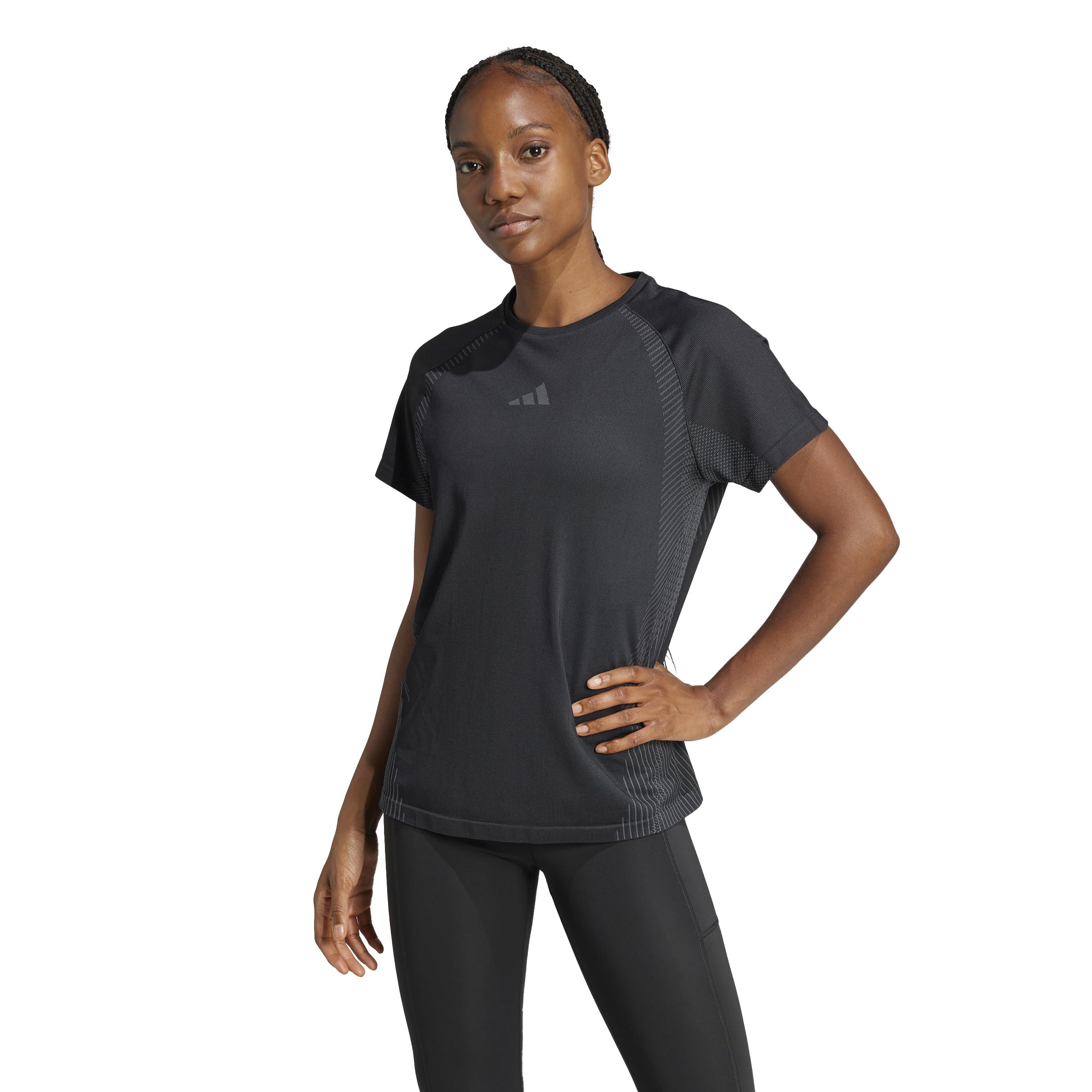 

Женская футболка Adidas KUC65 бесшовная трикотажная с коротким рукавом, шесть размеров L, черно-серая (JH1366),