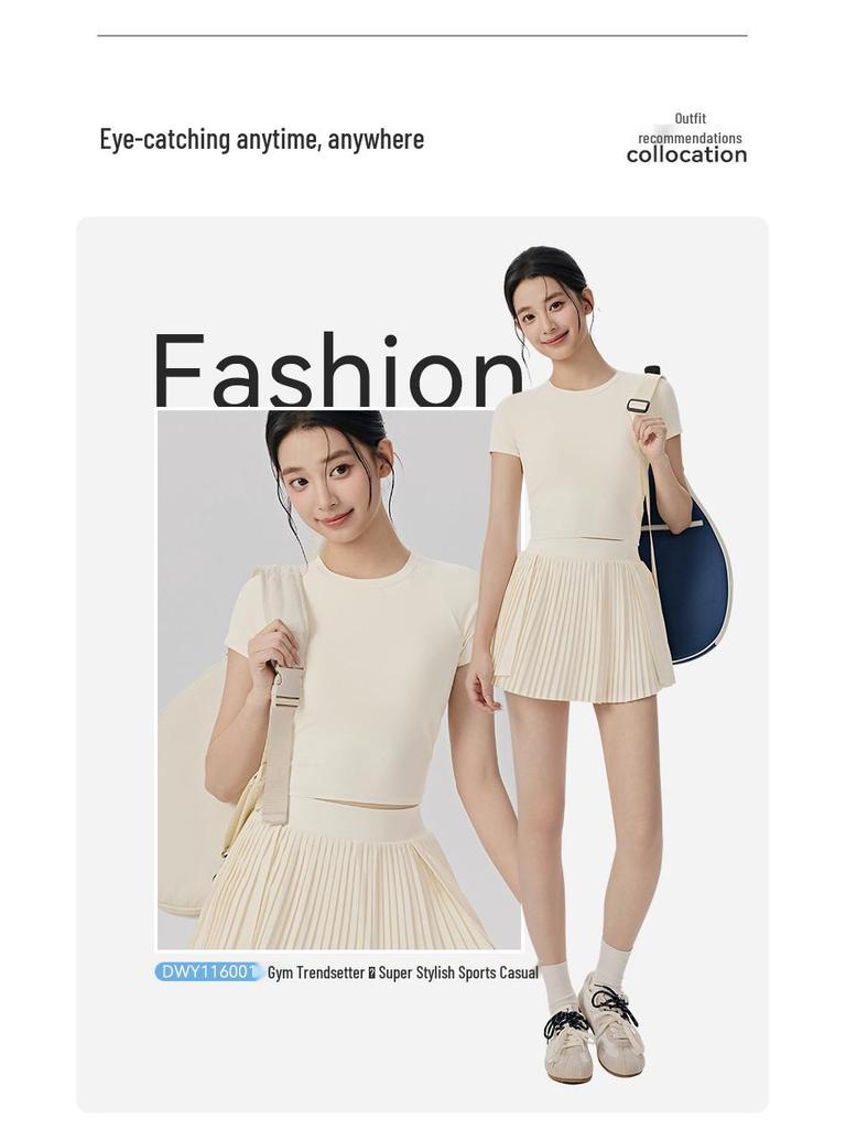 Women's High-Waisted Sports Skirt with Tennis Pocket, Accordion Pleats, Built-In Safety Shorts, and Anti-Exposure Design