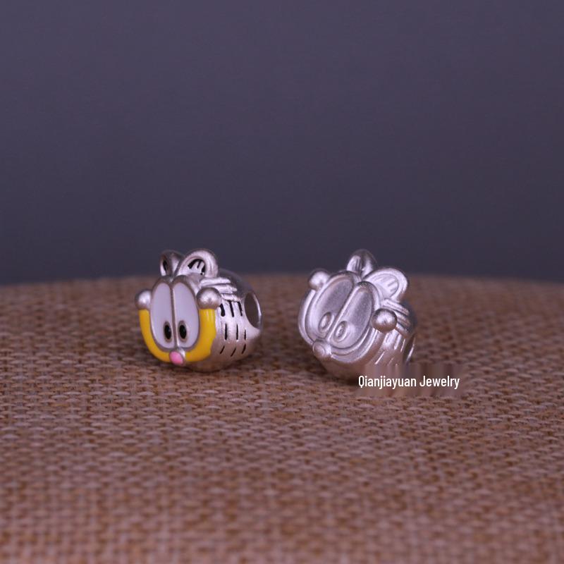 Garfield Cartoon Beaded Bracelet Kit, 999 Sterling Silver, Braided Rope DIY Jewelry