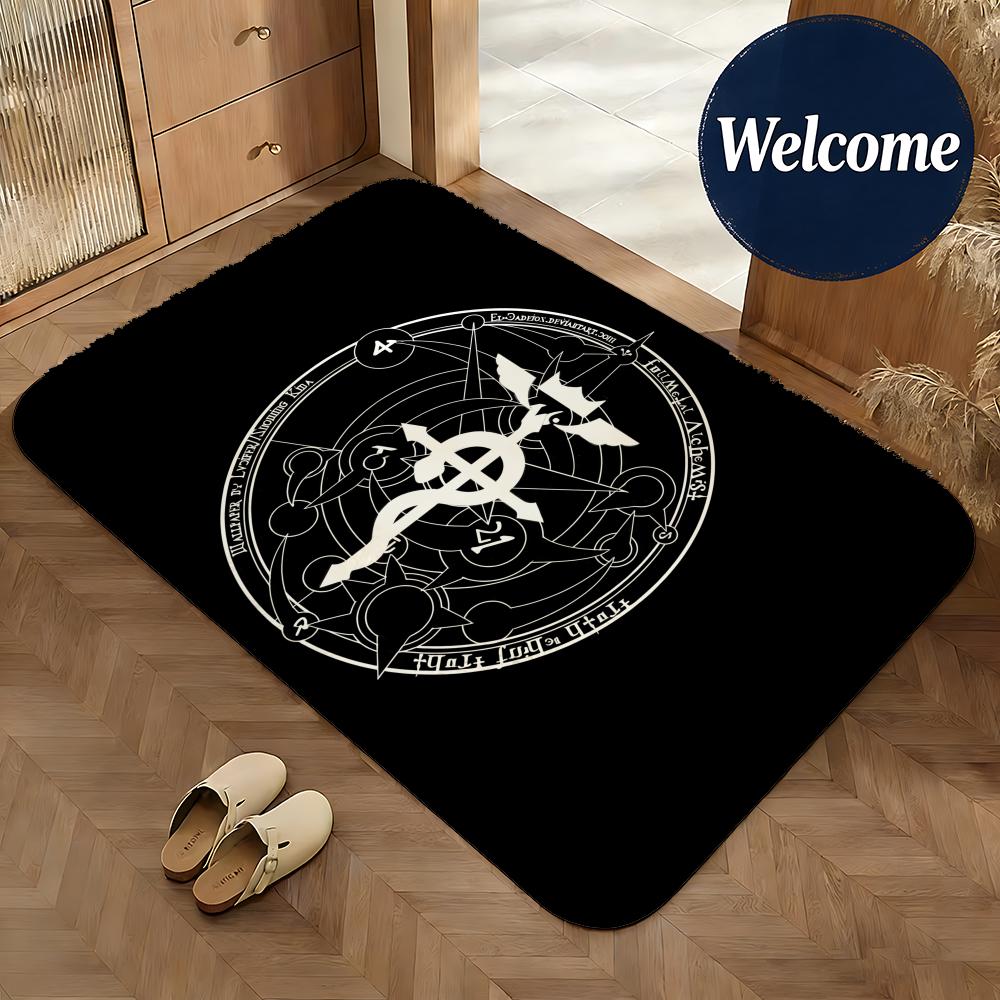 Soft Flannel Floor Mat Anime Fullmetal Alchemist Floor Mat Non-Slip Absorbent Doormat Bathroom Bedroom Home Decor Rug