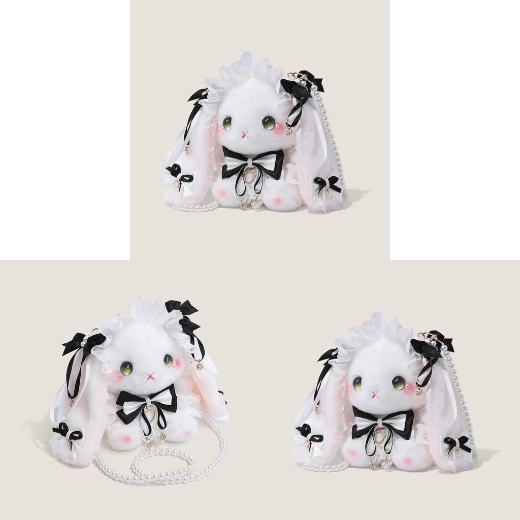 Macaron Lolita Plush Rabbit Crossbody Bag With Pearl Bow For Casual Travel