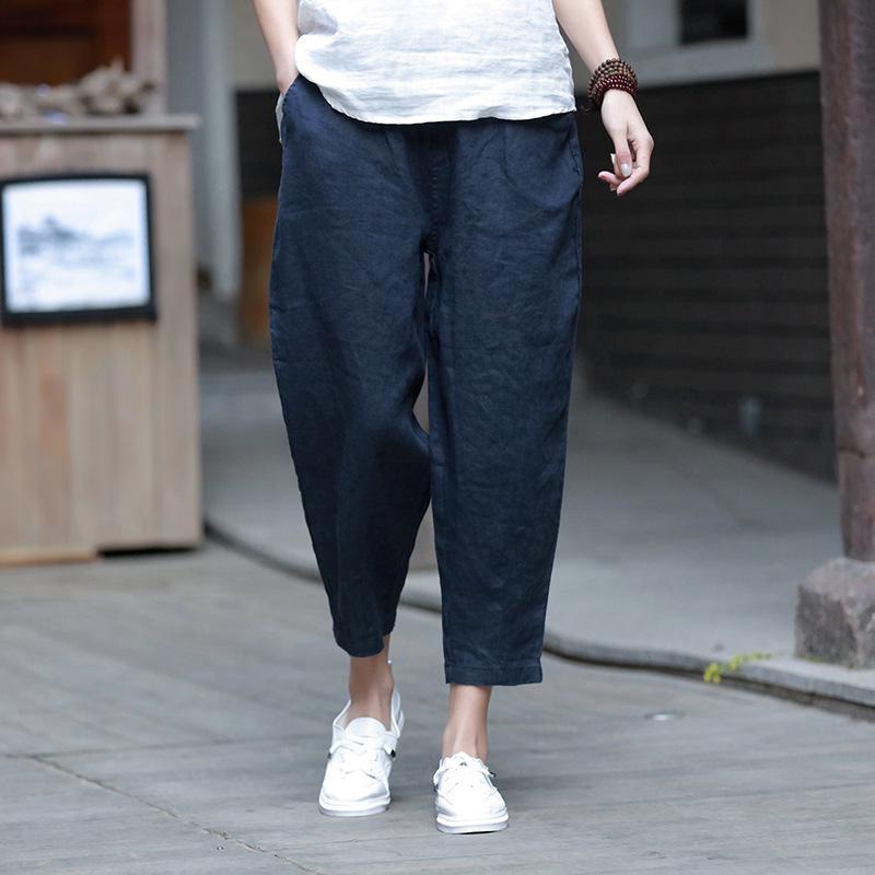 Autumn 2025 Women's Cotton-Linen Slimming Harem Pants - Versatile, Lightweight, Seven-Point Carrot Style