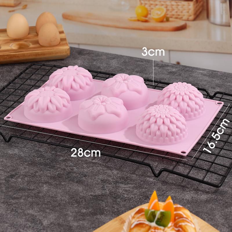 6-Cavity Silicone Flower Shape Cake Molds Fondant Shape Decorating Ice Cube Trays for Homemade Cake Chocolate Cupcake