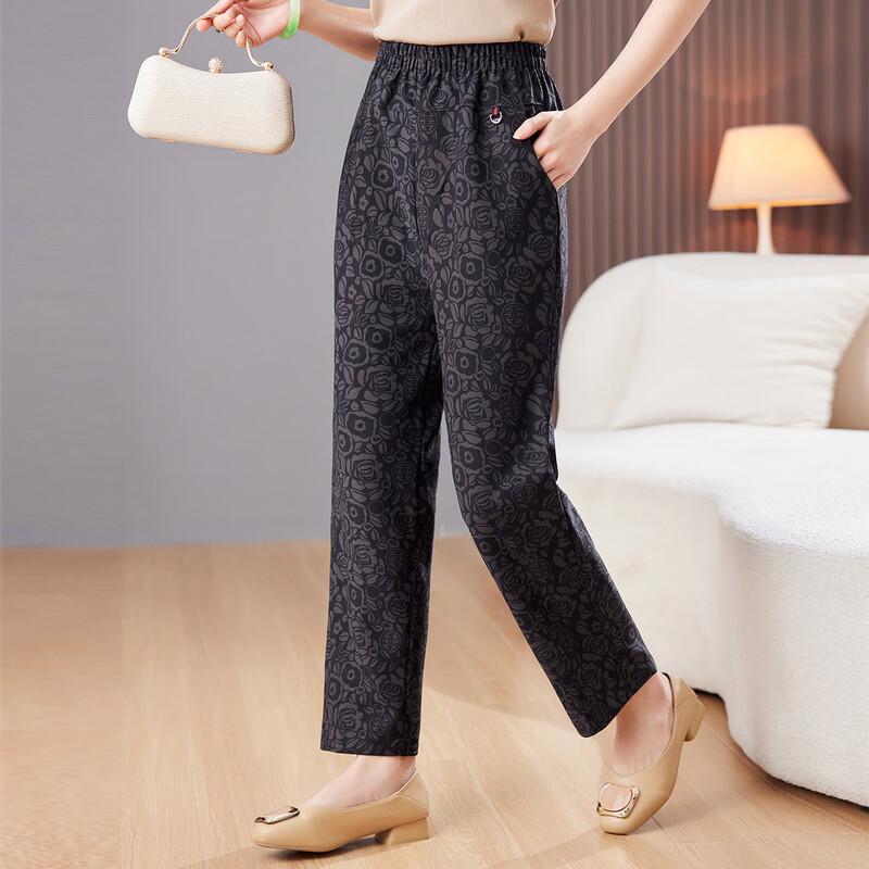 

Silfen Women s Floral Print Elastic Waist Straight Leg Casual Pants
