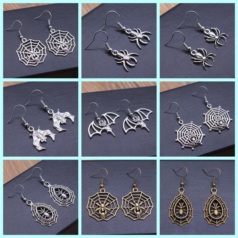 Spider Drop Earring Vintage Antique Silver Color Antique Bronze Color Cobweb Dangle Earring For Women