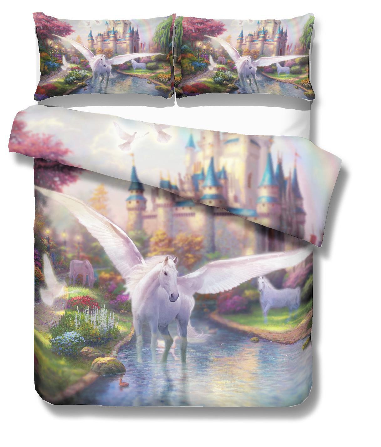 

Printed 3d Cartoon Forest Unicorn Bedding Set 3 Pcs Duvet Cover Sets Universe Queen King Quilt Cover BedLinen Bedspread Bedset B EU single(135x200cm)