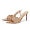 Soleist Elegant Women's Gold Lace Pumps | Pointed Toe Slip On High Heel Mules | Fashion Stiletto Shoes for Party Wedding